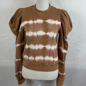 Ulla Johnson Top S Brown White Tie-Dye Sweatshirt Style Puff Long Sleeve